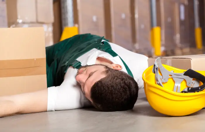 Dangerous accident at work in factory warehouse